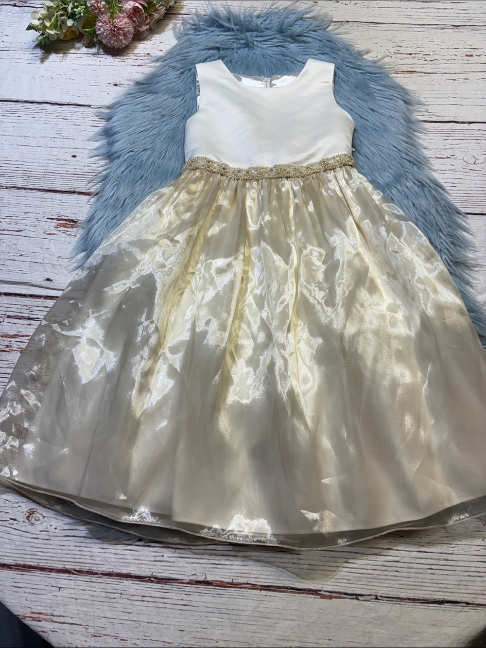 Cinderella Girls White and Gold Party Flower Girl Bridal Dress sz 6X